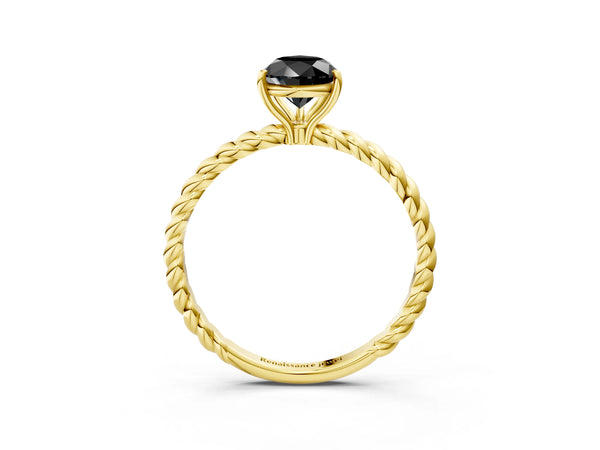 Yellow Gold Pear-Shaped Twisted Solitaire Engagement Ring Setting for Black Center