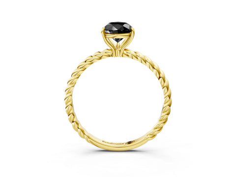 Yellow gold Fancy Black Pear Cut Solitaire Twisted Band 4-Prong Ring_3