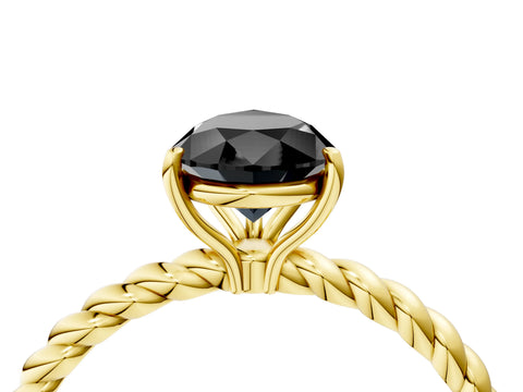 Yellow gold Fancy Black Pear Cut Solitaire Twisted Band 4-Prong Ring_4