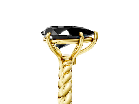 Yellow gold Fancy Black Pear Cut Solitaire Twisted Band 4-Prong Ring_5