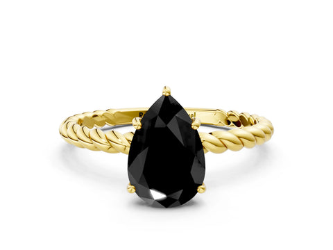 Yellow gold Fancy Black Pear Cut Solitaire Twisted Band 4-Prong Ring