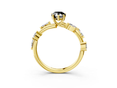 Yellow gold Fancy Black Pear Cut Solitaire Twisted Band Marquise Accent Prong Setting Ring_3