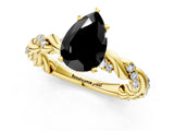 Yellow gold Fancy Black Pear Cut Solitaire Twisted Band with Pavé Accents and Four-Prong Setting_1