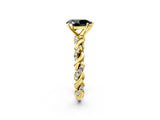 Yellow gold Fancy Black Pear Cut Solitaire Twisted Band with Pavé Accents and Four-Prong Setting_2
