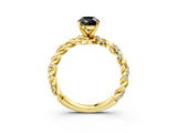 Yellow gold Fancy Black Pear Cut Solitaire Twisted Band with Pavé Accents and Four-Prong Setting_3