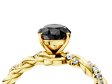 Yellow gold Fancy Black Pear Cut Solitaire Twisted Band with Pavé Accents and Four-Prong Setting_4