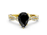 Yellow gold Fancy Black Pear Cut Solitaire Twisted Pave Band with Four-Prong Setting_3