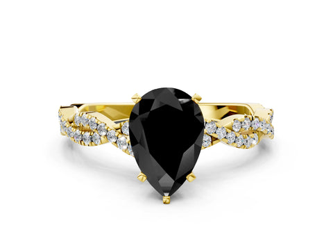 Yellow gold Fancy Black Pear Cut Solitaire Twisted Pave Band with Four-Prong Setting_3