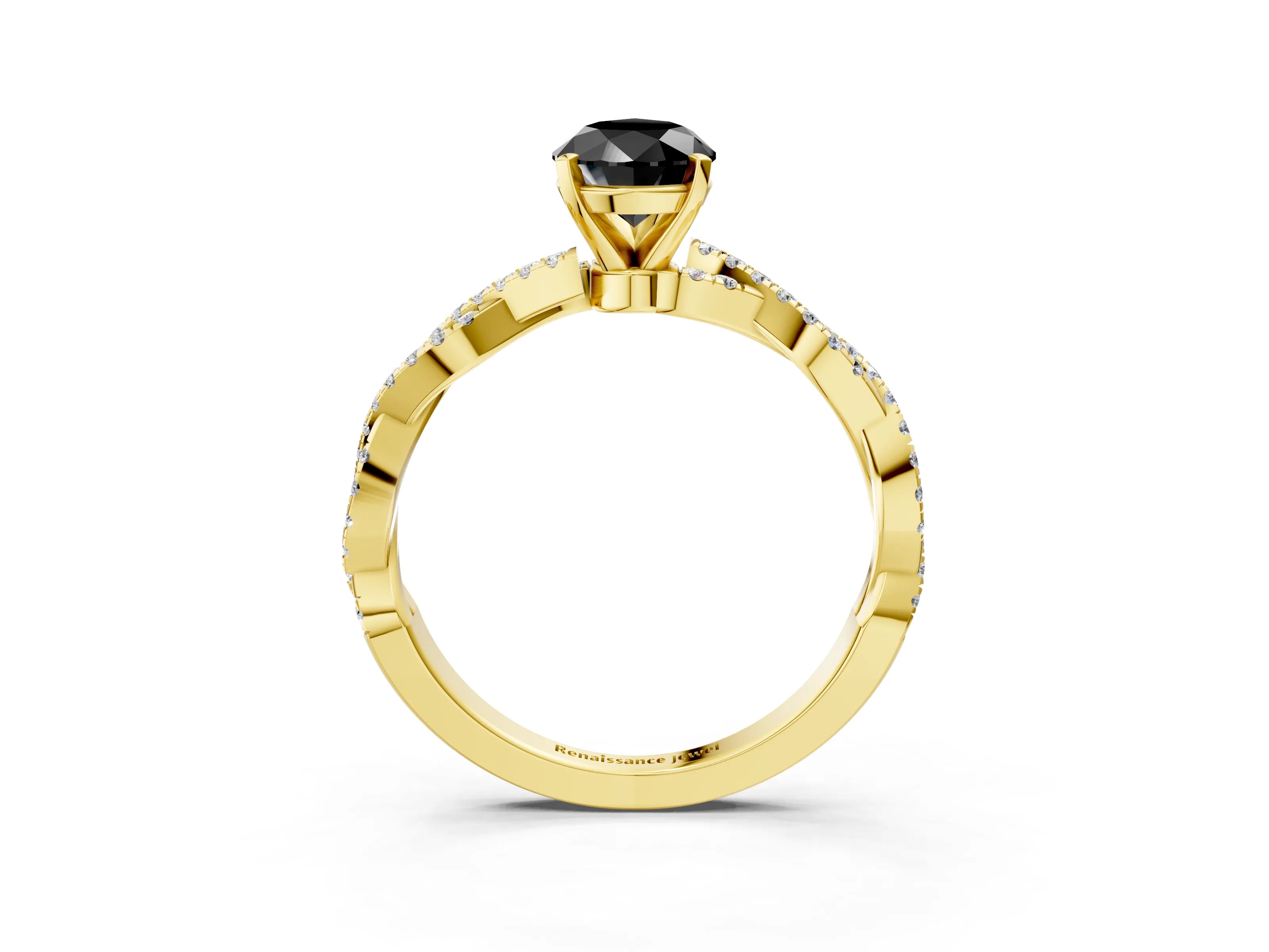 Yellow gold Fancy Black Pear Cut Solitaire Twisted Pave Band with Four-Prong Setting_6
