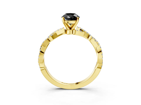 Yellow gold Fancy Black Pear Cut Solitaire Twisted Pave Band with Four-Prong Setting_6