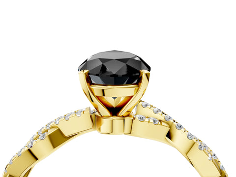 Yellow gold Fancy Black Pear Cut Solitaire Twisted Pave Band with Four-Prong Setting_7
