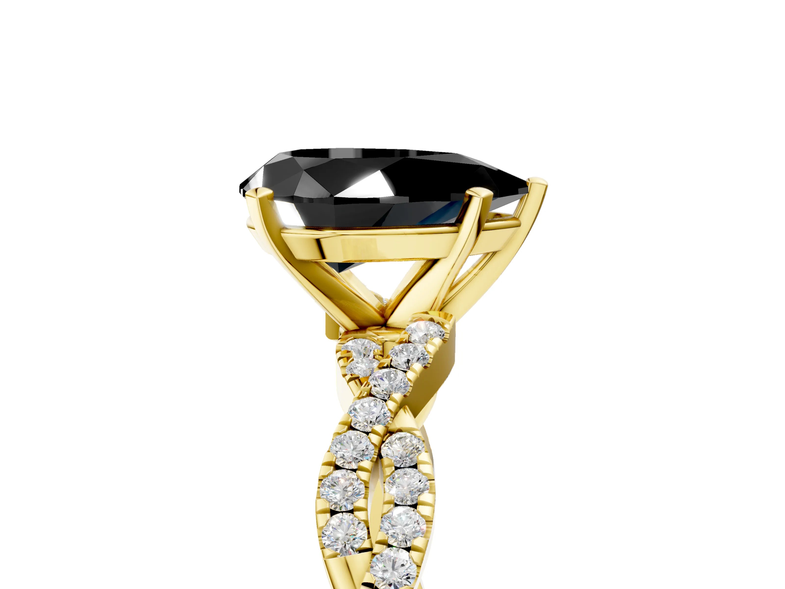 Yellow gold Fancy Black Pear Cut Solitaire Twisted Pave Band with Four-Prong Setting_8