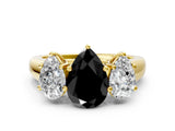 Yellow gold Fancy Black Pear Cut Three-Stone Diamond Ring with Prong Setting on a Classic Band_12