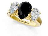 Yellow gold Fancy Black Pear Cut Three-Stone Diamond Ring with Prong Setting on a Classic Band_13
