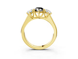 Yellow gold Fancy Black Pear Cut Three-Stone Diamond Ring with Prong Setting on a Classic Band_15