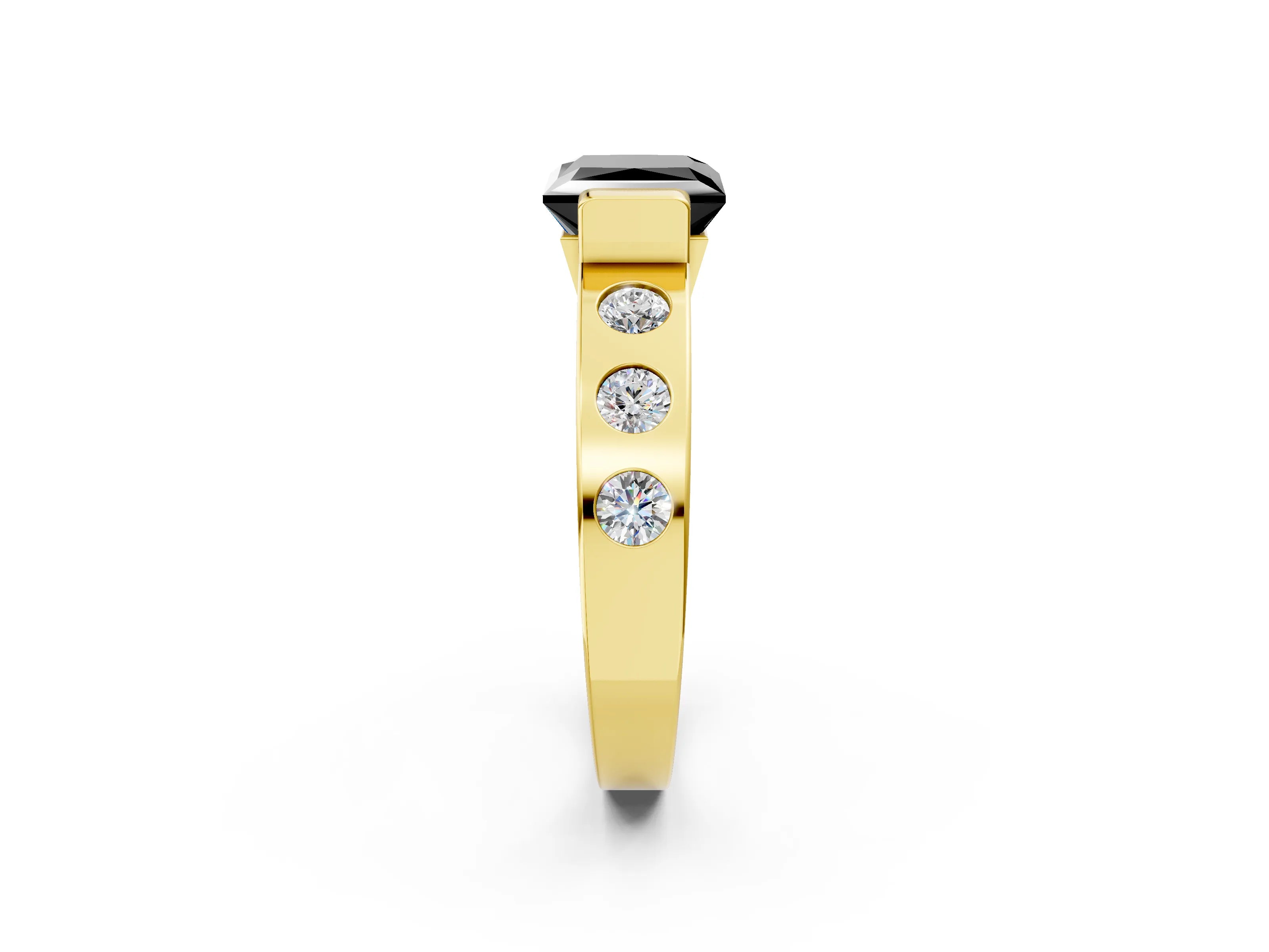 Yellow gold Fancy Black Princess Cut Brilliant Channel-Set Diamond Ring with Bezel Prong Setting_2