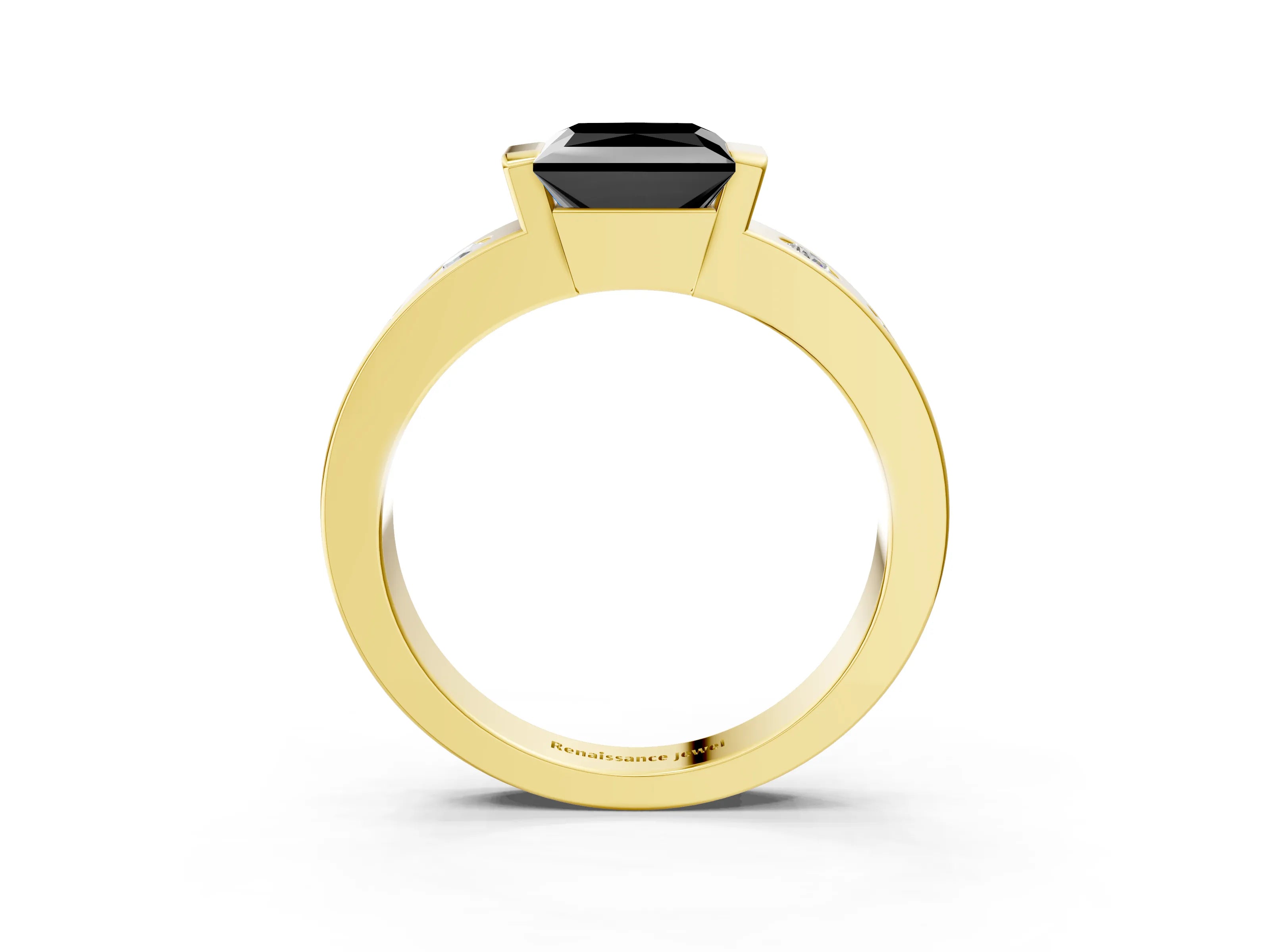 Yellow gold Fancy Black Princess Cut Brilliant Channel-Set Diamond Ring with Bezel Prong Setting_3