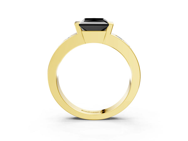 Yellow Gold Princess Cut Tension Style Engagement Ring Setting for Black Center