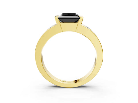 Yellow gold Fancy Black Princess Cut Brilliant Channel-Set Diamond Ring with Bezel Prong Setting_3