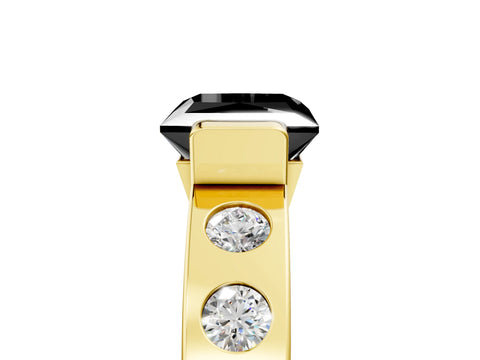 Yellow gold Fancy Black Princess Cut Brilliant Channel-Set Diamond Ring with Bezel Prong Setting_5