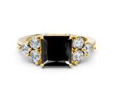 Yellow gold Fancy Black Princess Cut Brilliant Diamond Cluster Accent Solitaire Ring with Prong Setting