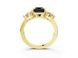 Yellow gold Fancy Black Princess Cut Brilliant Diamond Cluster Accent Solitaire Ring with Prong Setting_3