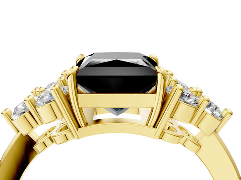Yellow gold Fancy Black Princess Cut Brilliant Diamond Cluster Accent Solitaire Ring with Prong Setting_4