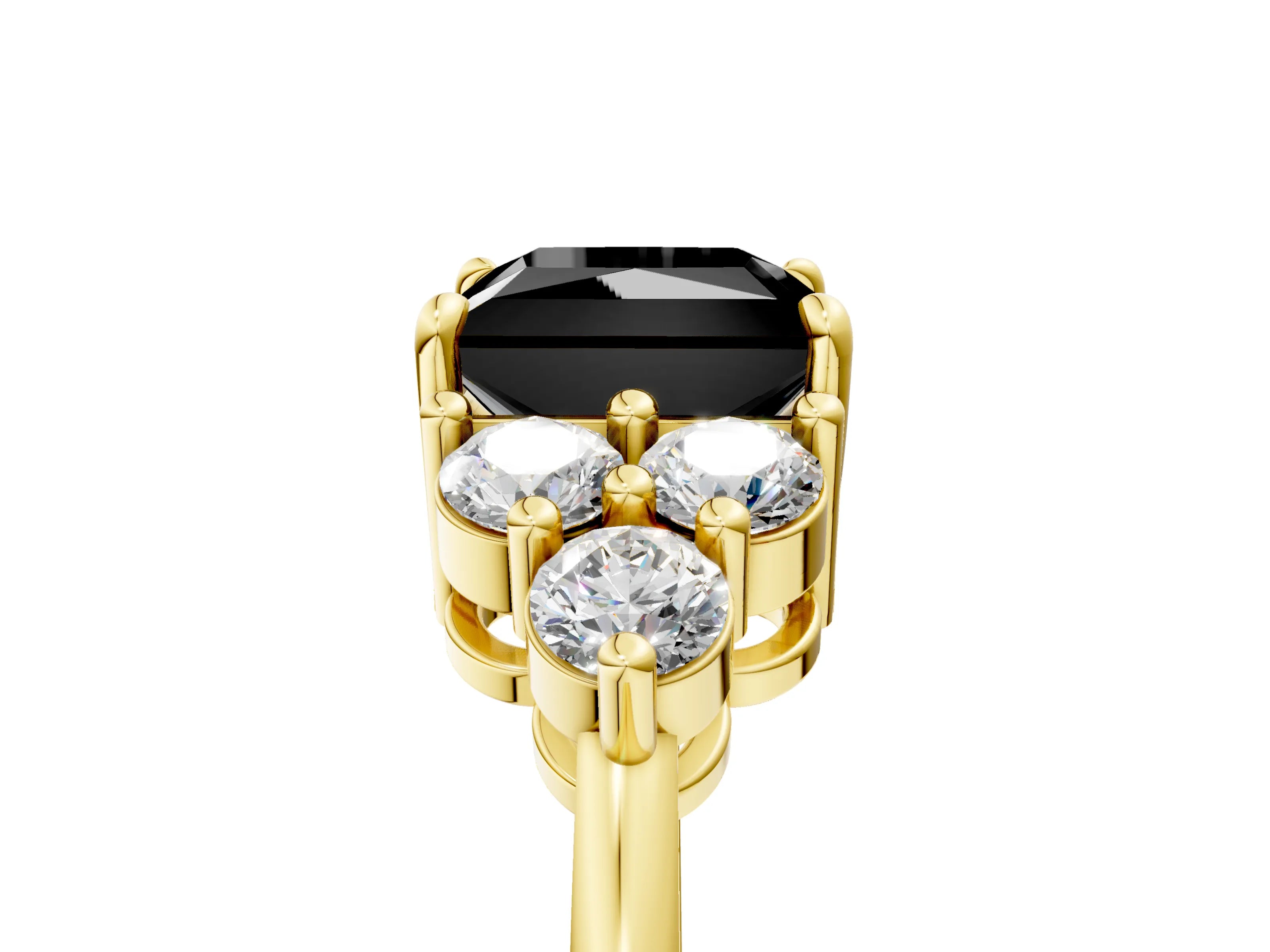 Yellow gold Fancy Black Princess Cut Brilliant Diamond Cluster Accent Solitaire Ring with Prong Setting_5