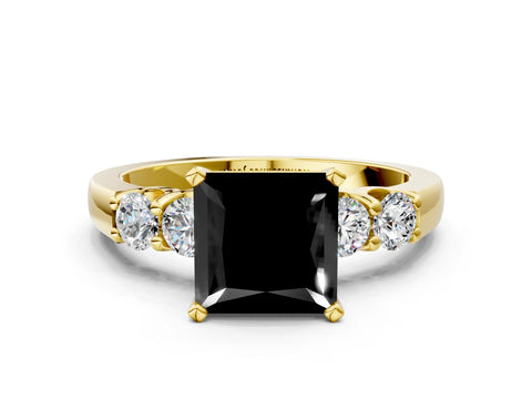 Yellow gold Fancy Black Princess Cut Brilliant Diamond Five-Stone Engagement Ring with Prong Setting on a Classic Band_3