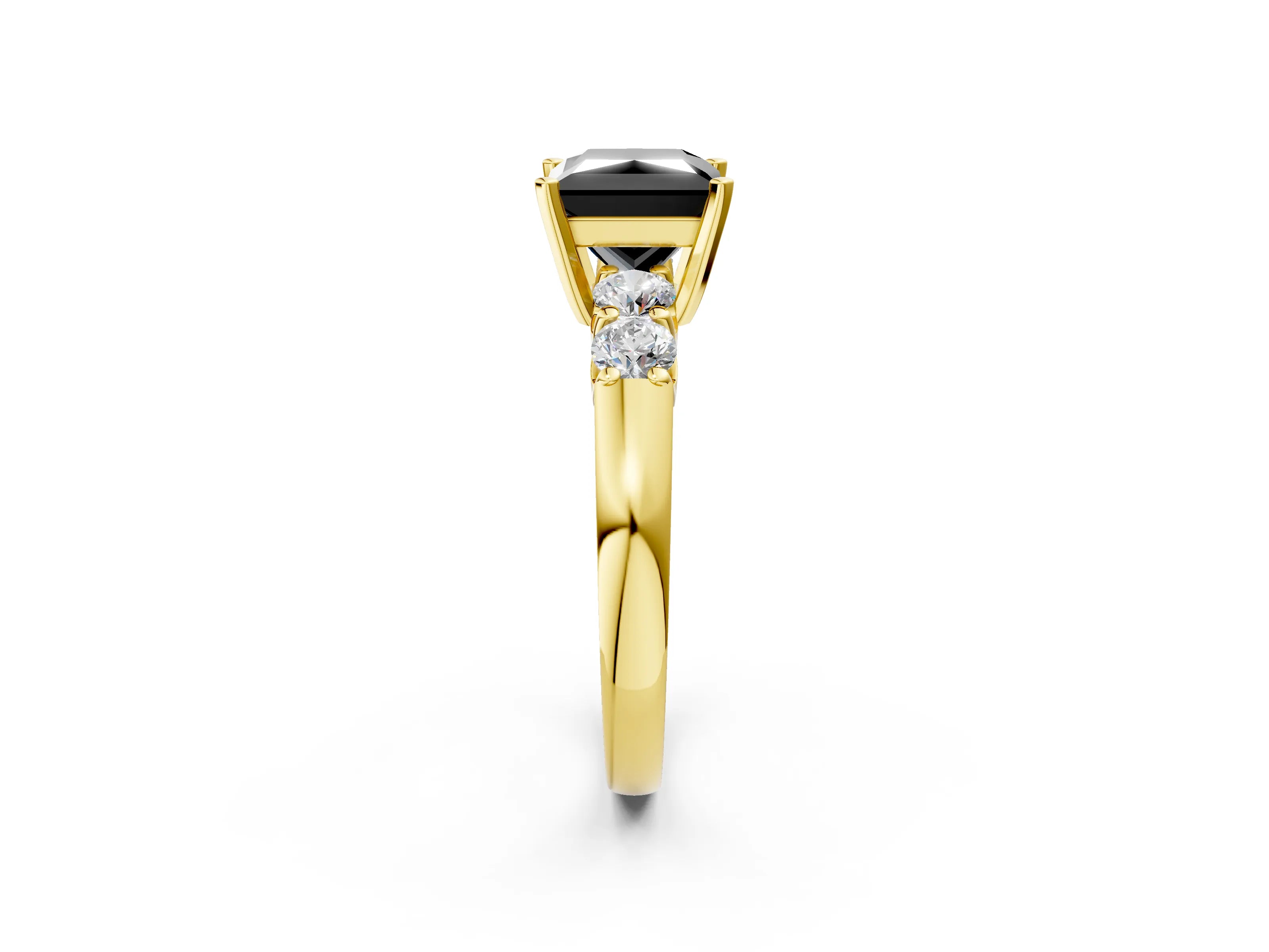Yellow gold Fancy Black Princess Cut Brilliant Diamond Five-Stone Engagement Ring with Prong Setting on a Classic Band_5