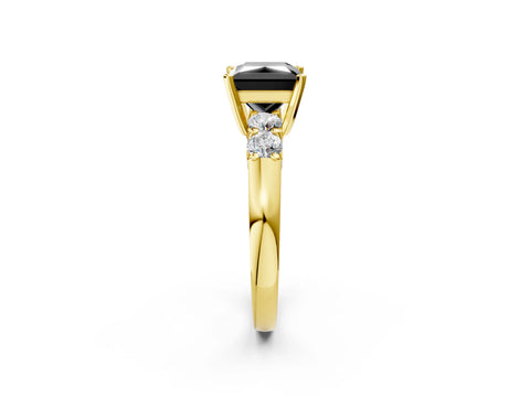 Yellow gold Fancy Black Princess Cut Brilliant Diamond Five-Stone Engagement Ring with Prong Setting on a Classic Band_5