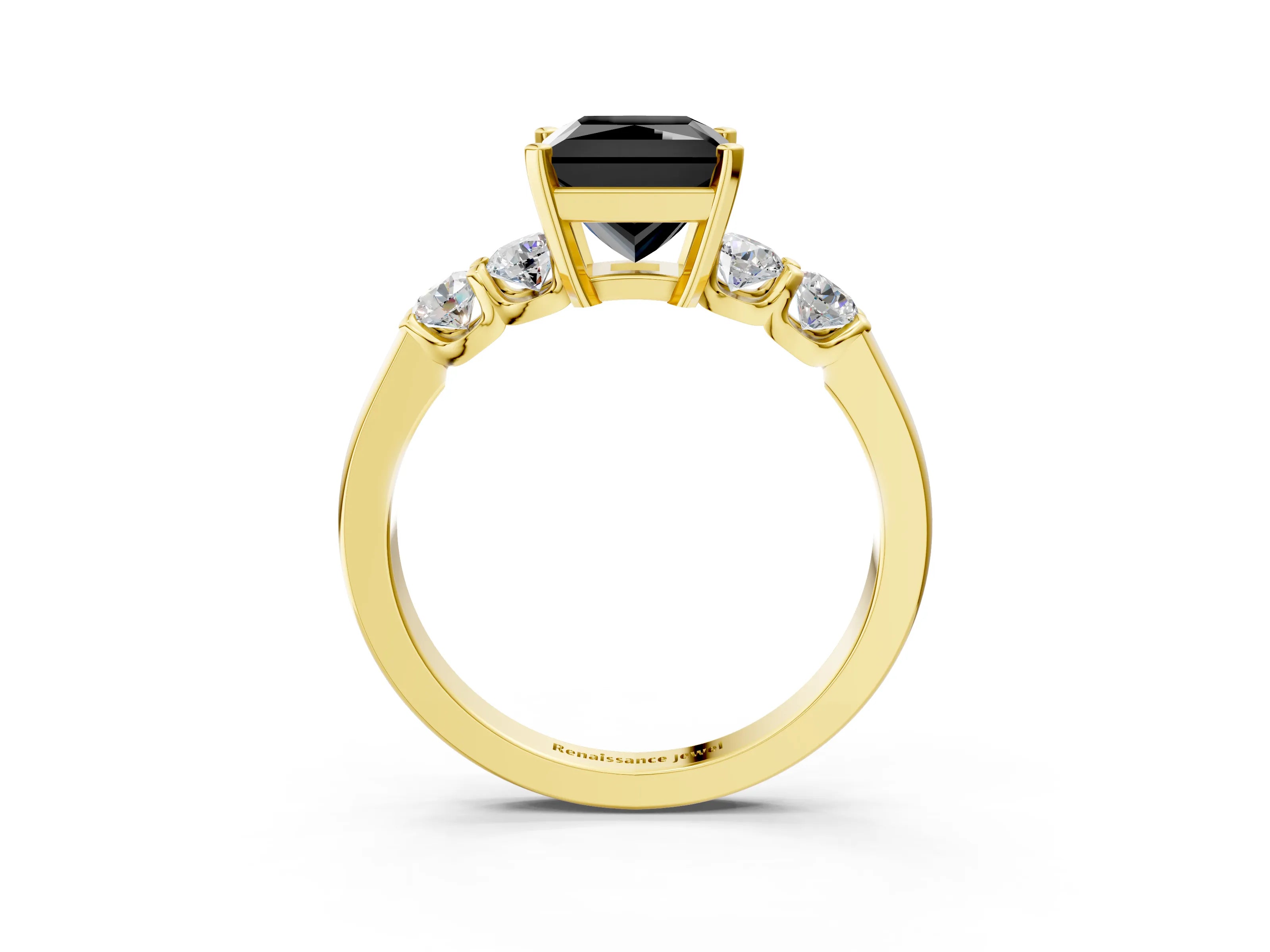 Yellow gold Fancy Black Princess Cut Brilliant Diamond Five-Stone Engagement Ring with Prong Setting on a Classic Band_6