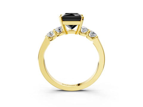Yellow gold Fancy Black Princess Cut Brilliant Diamond Five-Stone Engagement Ring with Prong Setting on a Classic Band_6