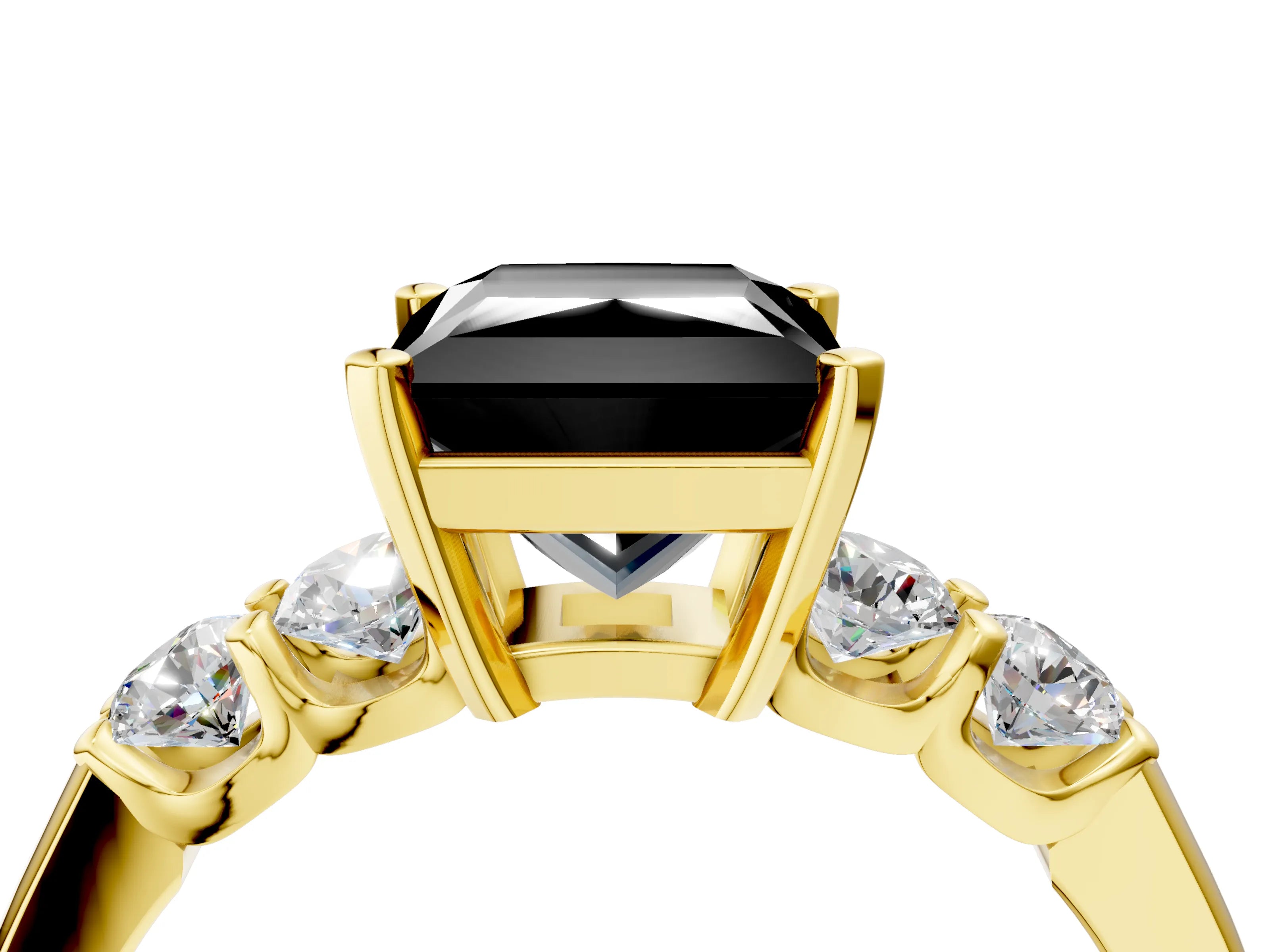 Yellow gold Fancy Black Princess Cut Brilliant Diamond Five-Stone Engagement Ring with Prong Setting on a Classic Band_7
