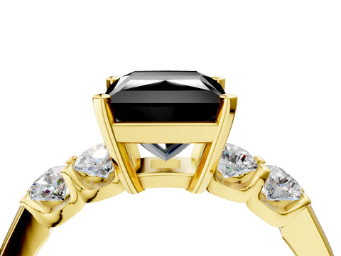 Yellow gold Fancy Black Princess Cut Brilliant Diamond Five-Stone Engagement Ring with Prong Setting on a Classic Band_7