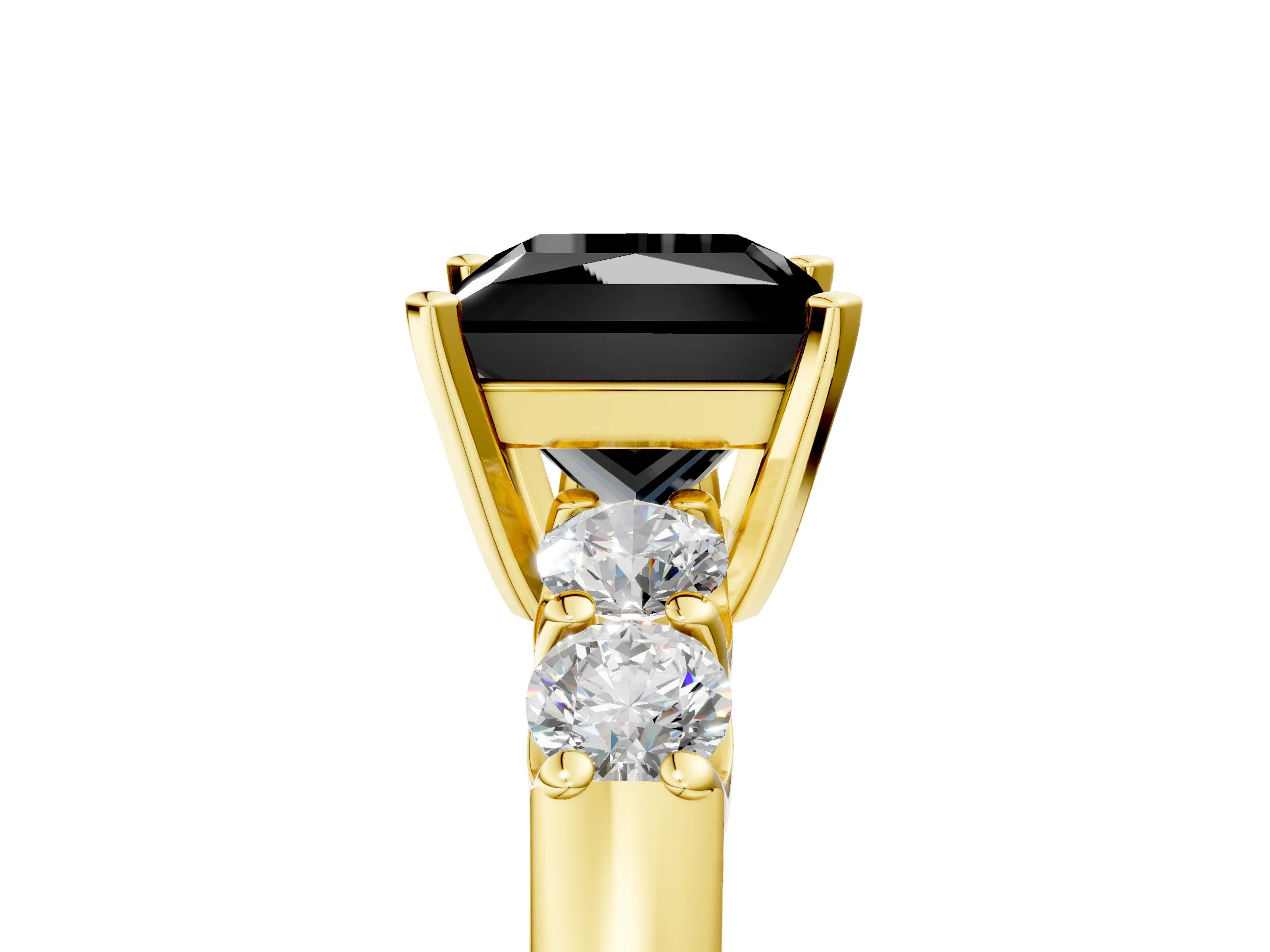 Yellow gold Fancy Black Princess Cut Brilliant Diamond Five-Stone Engagement Ring with Prong Setting on a Classic Band_8