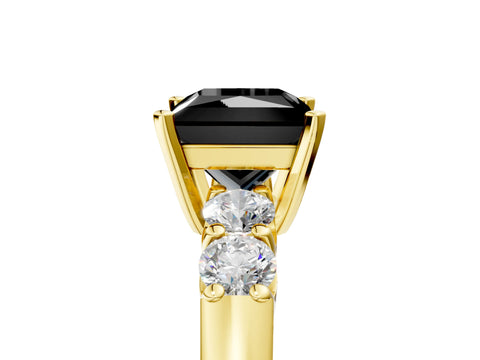 Yellow gold Fancy Black Princess Cut Brilliant Diamond Five-Stone Engagement Ring with Prong Setting on a Classic Band_8