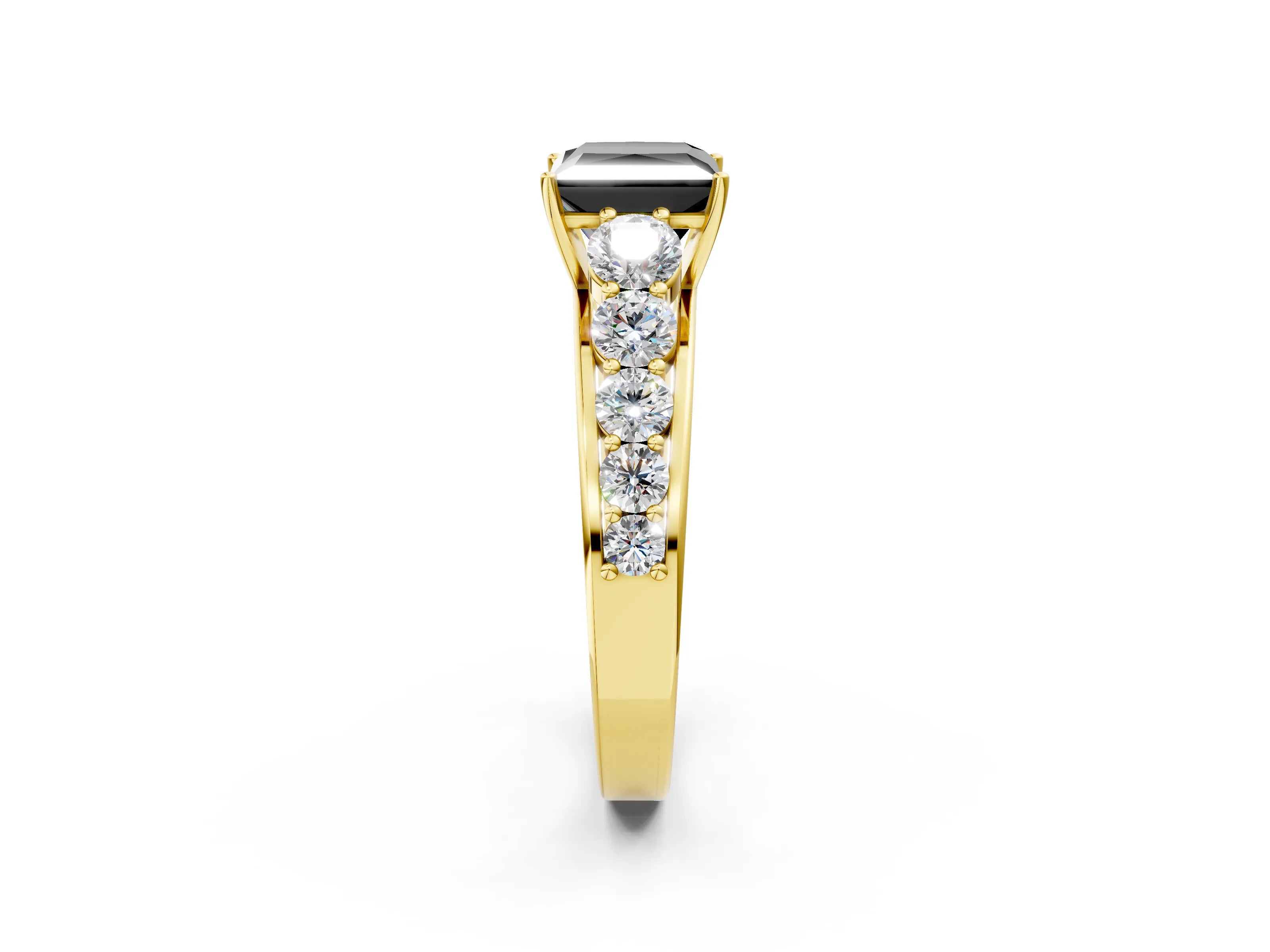 Yellow gold Fancy Black Princess Cut Brilliant Diamond Pavé Band with Six-Prong Setting_2