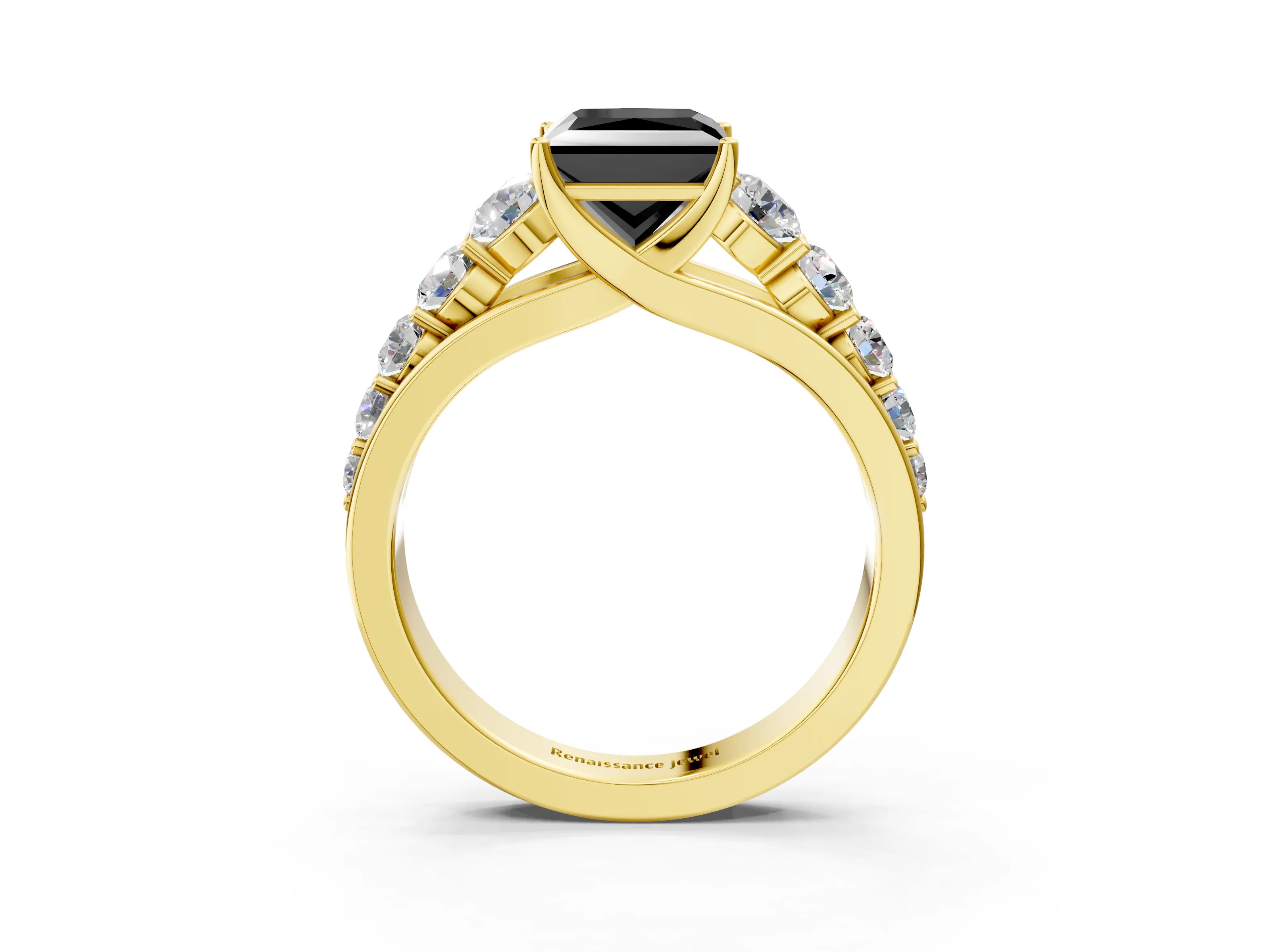 Yellow gold Fancy Black Princess Cut Brilliant Diamond Pavé Band with Six-Prong Setting_3