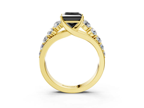 Yellow gold Fancy Black Princess Cut Brilliant Diamond Pavé Band with Six-Prong Setting_3