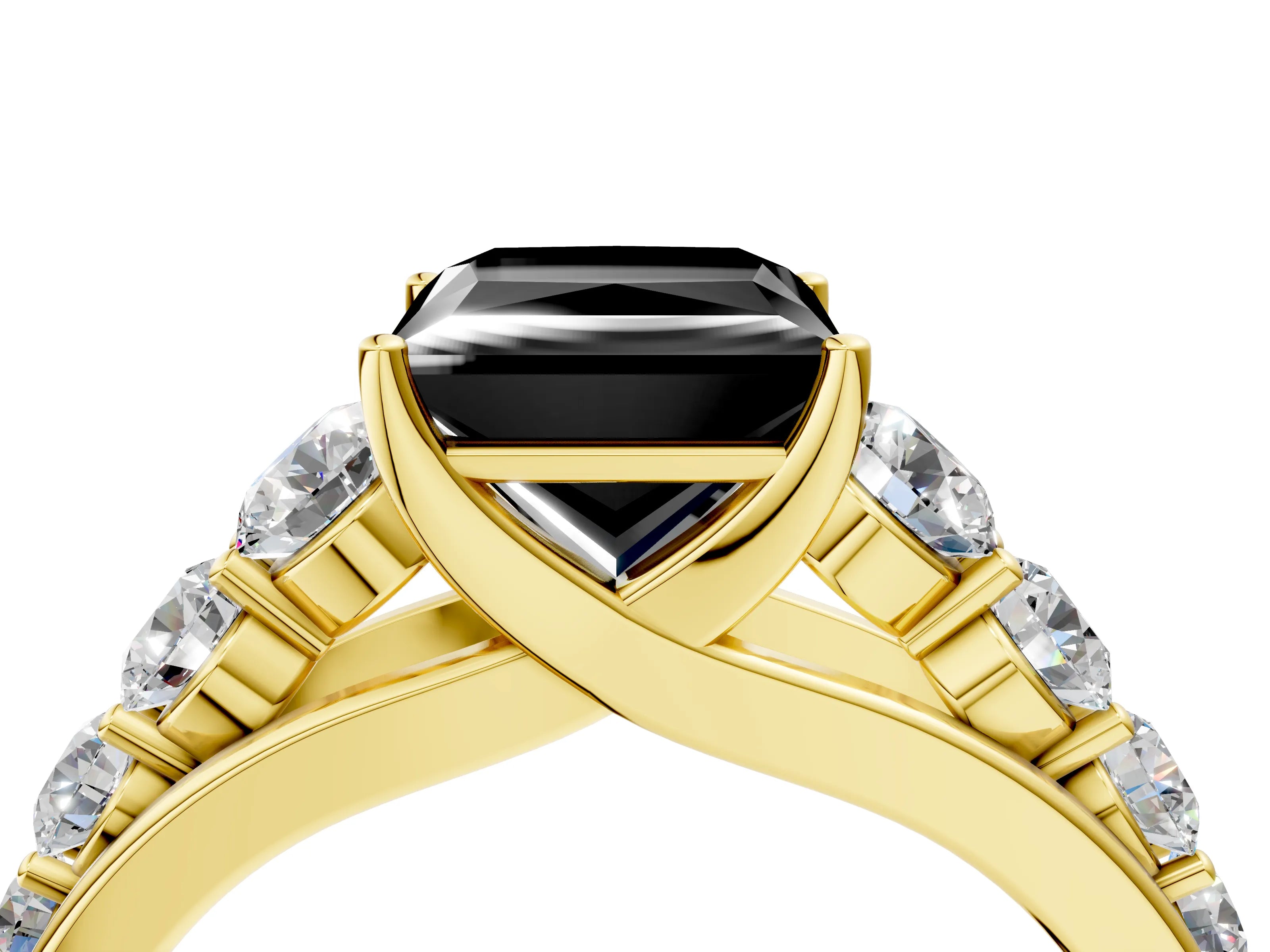 Yellow gold Fancy Black Princess Cut Brilliant Diamond Pavé Band with Six-Prong Setting_4