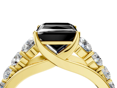 Yellow gold Fancy Black Princess Cut Brilliant Diamond Pavé Band with Six-Prong Setting_4