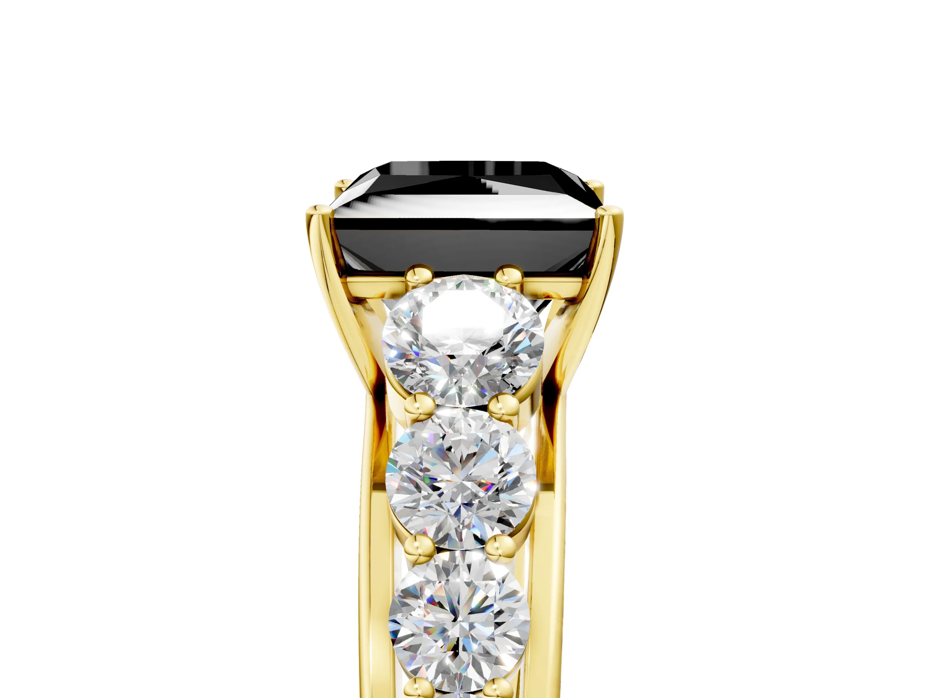 Yellow gold Fancy Black Princess Cut Brilliant Diamond Pavé Band with Six-Prong Setting_5