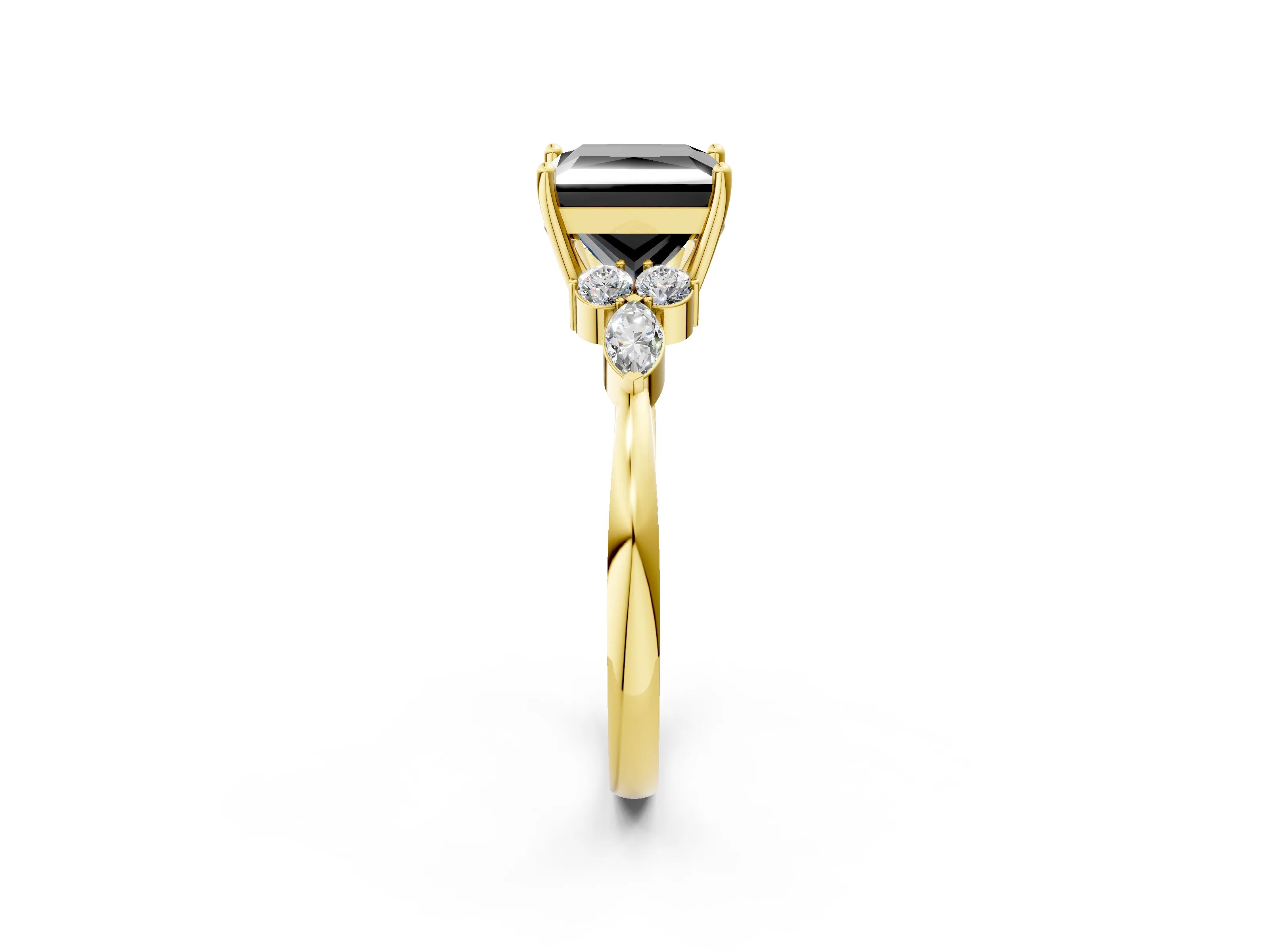 Yellow gold Fancy Black Princess Cut Brilliant Diamond Solitaire Ring with Pear Side Stones and Four-Prong Setting_5