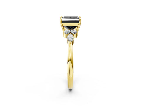 Yellow gold Fancy Black Princess Cut Brilliant Diamond Solitaire Ring with Pear Side Stones and Four-Prong Setting_5