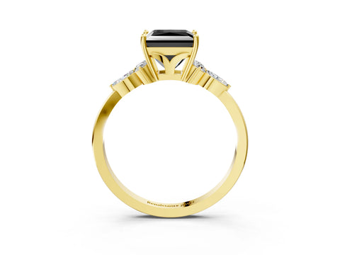 Yellow gold Fancy Black Princess Cut Brilliant Diamond Solitaire Ring with Pear Side Stones and Four-Prong Setting_6
