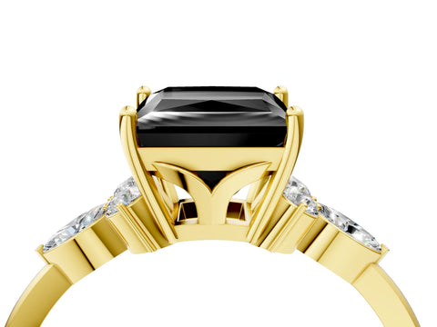 Yellow gold Fancy Black Princess Cut Brilliant Diamond Solitaire Ring with Pear Side Stones and Four-Prong Setting_7