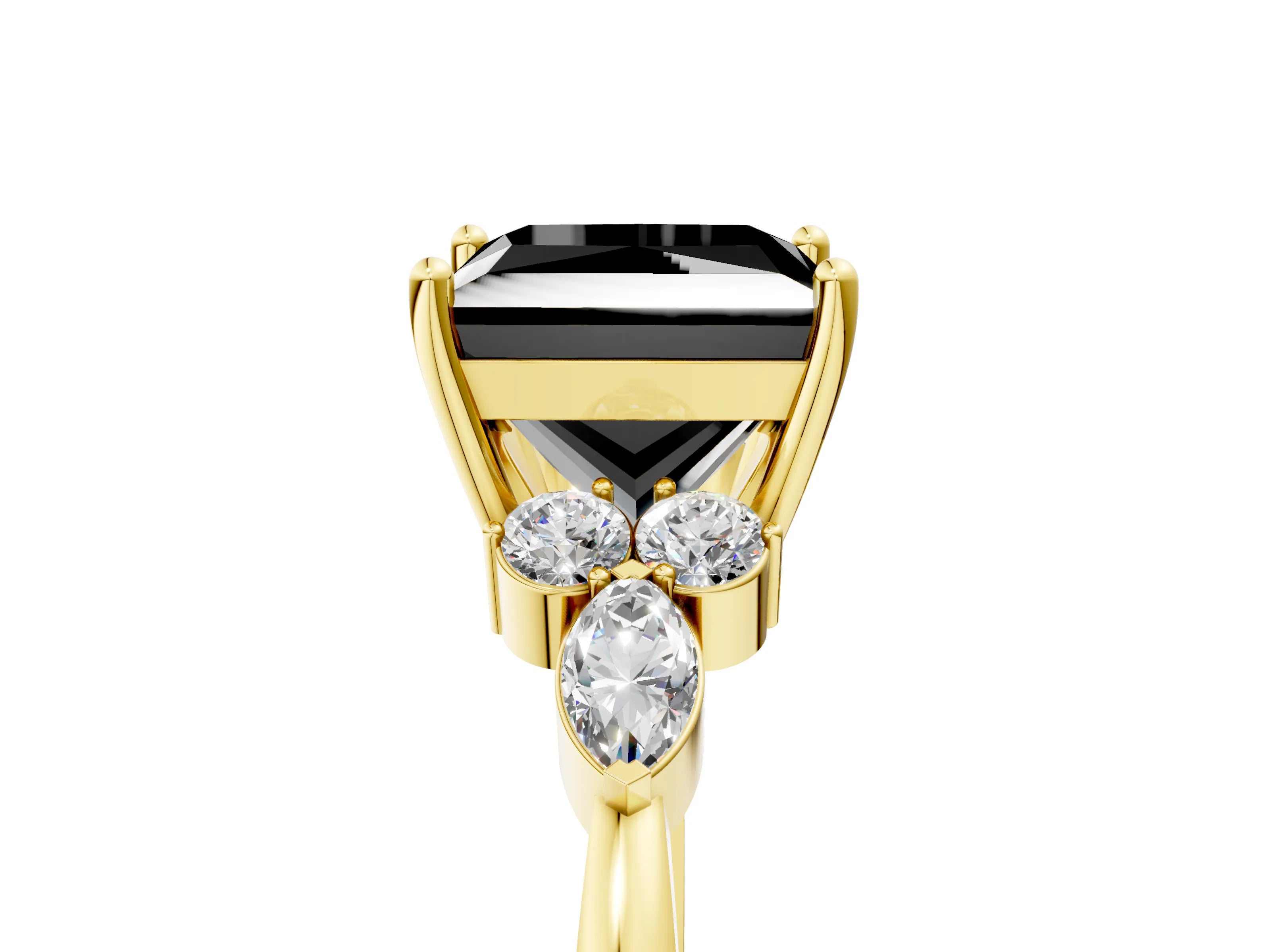 Yellow gold Fancy Black Princess Cut Brilliant Diamond Solitaire Ring with Pear Side Stones and Four-Prong Setting_8