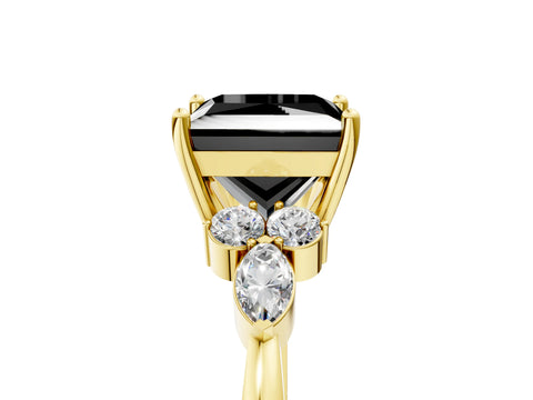 Yellow gold Fancy Black Princess Cut Brilliant Diamond Solitaire Ring with Pear Side Stones and Four-Prong Setting_8