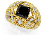 Yellow gold Fancy Black Princess Cut Brilliant Halo Pave Diamond Milgrain Ring_1